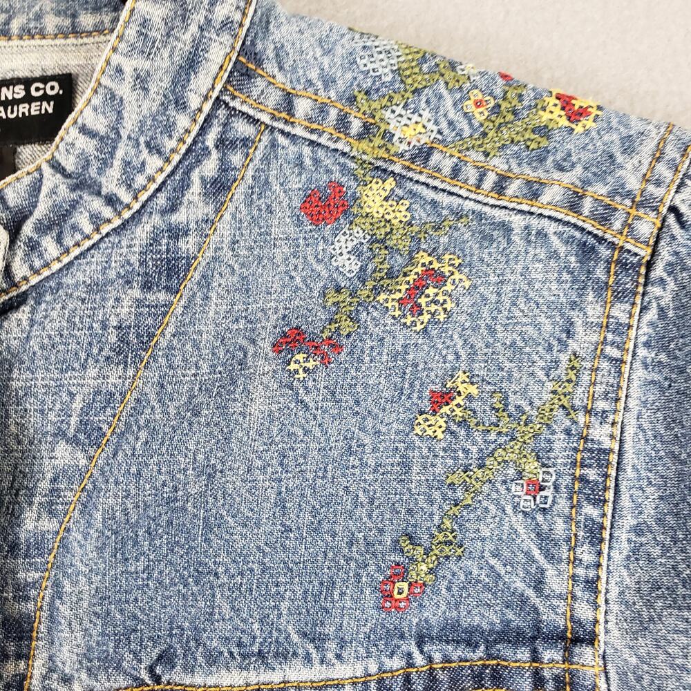Polo Ralph Lauren‎ Size M Needlepoint Embroidered Denim Trucker Jacket Scandi - Picture 3 of 11